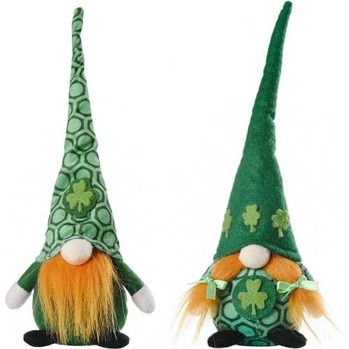 2PC St Patricks Day Gnome Faceless Doll Swedish Tomte Scandinavian Nisse Green Hat Clover Plush Doll Irish Festival Party Decor