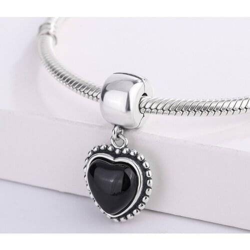925 Sterling Silver Black Heart Zircon European Pendant Beads Charms Bracelet For Pandora Fashion Jewelry DIY Making