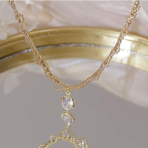 Shining Bling AAA Zircon Women Clavicle Chain Charm Wedding Pendant 14K Gold Plated Pierced Waterdrop Jewelry