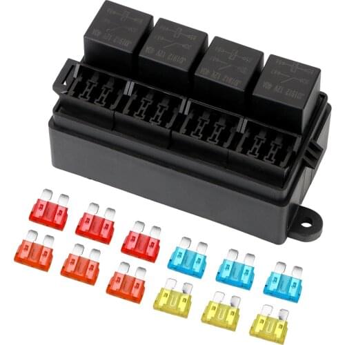 For Auto Car Truck Trailer 12 Way Blade Fuse Holder Box Plastic Cover Fuse with Spade Terminals 4Pin 12V 40A Relays