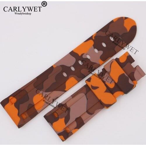 CARLYWET 24mm Camo Orange Waterproof Silicone Rubber Replacement Wrist Watch Band Strap Belt For Luminor