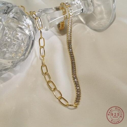 925 Sterling Silver European Creative Pavé Crystal Stitching Chain Necklace Women Punk Hip Hop Street Art Jewelry Accessories