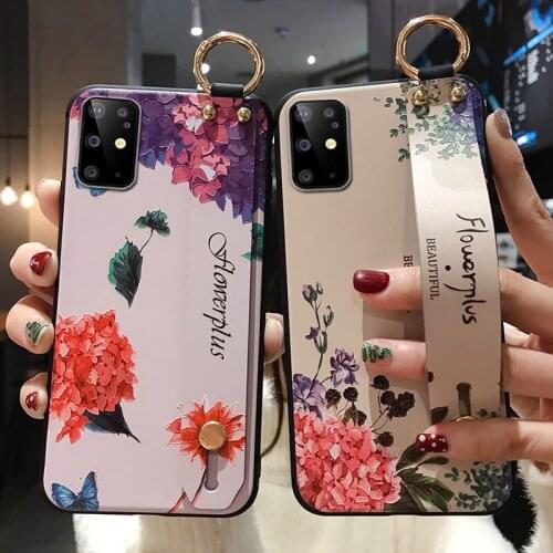 Galaxy Note 10 Lite Cover Trendy Artist Leaf Flower Soft Wrist Strap Phone Holder Case for Samsung A30S A41 A31 A81 A91 A51 A71