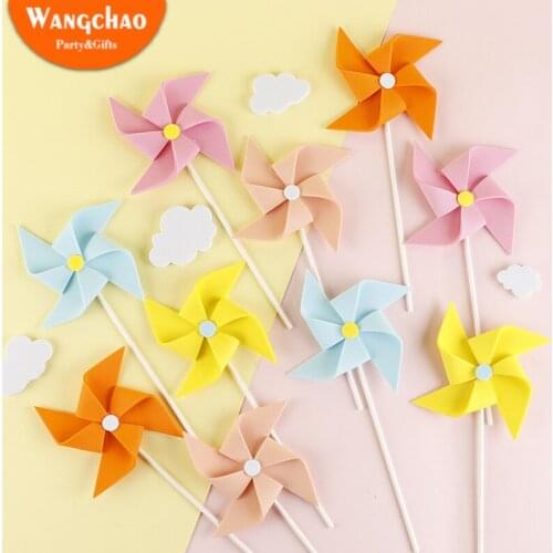 3pcs/bag Creative Children Foam Paper 3D Colorful Windmill Happy Birthday Cake Topper Candy Bar Cake Supplies Party Favors