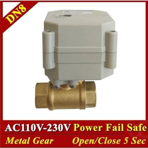 DN8 DN10 Normally Open Electric Motorized Valves 2 Way Brass 1/4'' 3/8" AC/DC9-24V AC110V-220V Normally Closed Valve Metal Gear