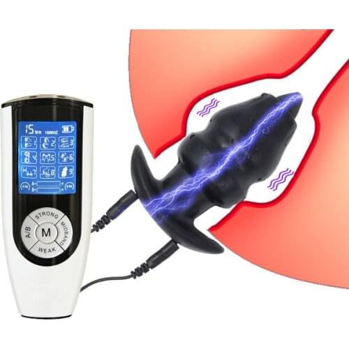 Electric Shock Hollow Anal Plug Anal Vibration Dilator Silicone Anal Beads Vaginal Anus Speculum Enema Anus Cleaning SM Porn Toy