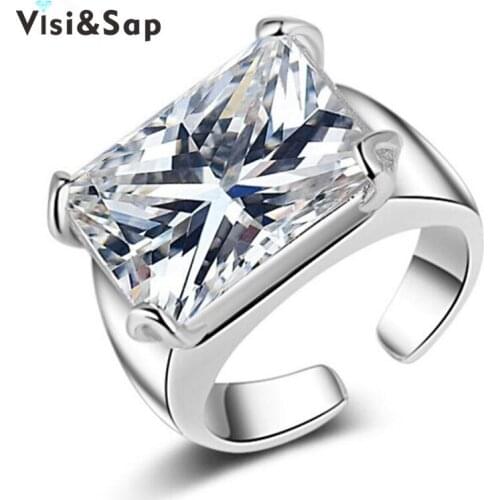 Eleple Large Geometric Stone 2 Gold Color Open Rings For Men women ring 10ct AAA Cubic Zirconia Wedding fashion Jewelry VSR205