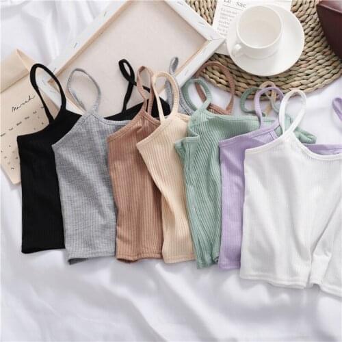 Spaghetti Strap Cotton Underwear Crop Top Knitted Camisoles Female Sexy Solid Cute Tops Camis Straps Plain Crop Tops Women 2021