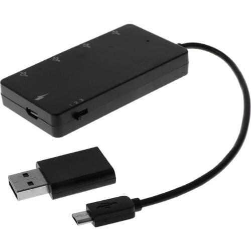 Micro USB M/F OTG Host Dongle to 4-Port USB Female Sync & Charging Hub Extension Cable Adapter Black