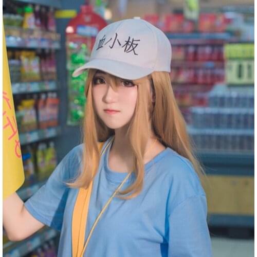 Cells at Work! Wigs Hataraku Saibou Cosplay Wigs Platelet Wig Kesshoban Heat Resistant Synthetic Hair Cosplay Wig + White Hat