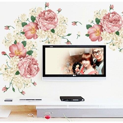 Rich peony flower, removable wall sticker TV sofa bedroom living room background sticker