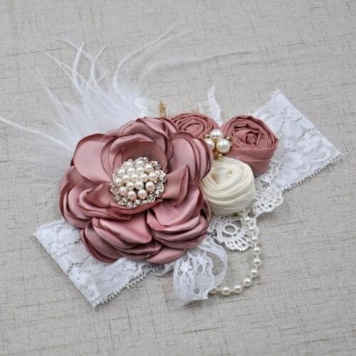 New Design Pearl Feather Lace Bowknot Baby Flower Hair Accessories Headband Hair Accessories Photography Props