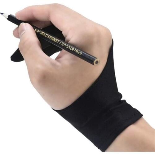 Artist Drawing Glove for Any Graphics Drawing Tablet Black 2 Finger Anti-fouling,both for Right and Left Hand