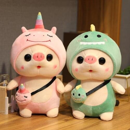 1pc 25/35cm Lovely Pig Turn to Unicorn Dinosaur Plush Toys Cute Animal Fruit Strawberry Rabbit Dolls Stuffed Dolls for Kids Baby
