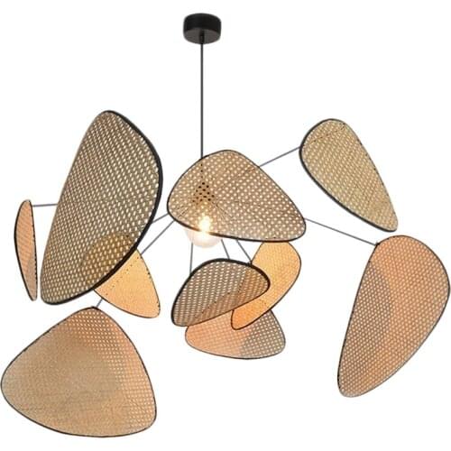 Simplicity Chandelier Southeast Asia Living Room Lighting Dining Room Chandelier Creative Leaf Grid Rural Hand Made Rattan Lamp