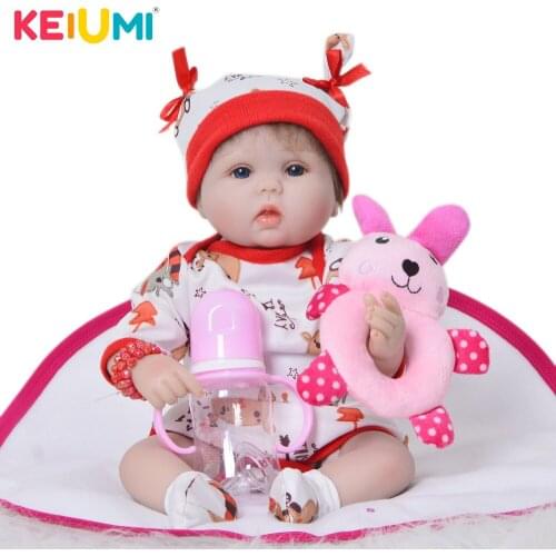 KEIUMI Lifelike 17 Inch Reborn Doll Babies Soft Silicone Vinyl Baby Reborn Boneca Fashion Baby Girl Kids Playmate Birthday Gifts