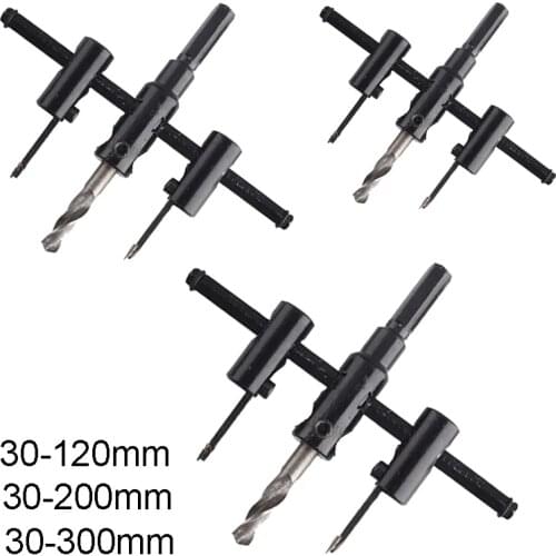 Adjustable Metal Wood Circle Hole Saw Drill Bit Cutter Kit DIY Tool 30mm-120mm 30mm-200mm 30mm-300mm Black Alloy blade