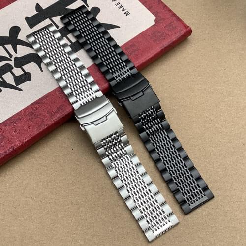 20/22/24mm HQ Shark Mesh Silver Black Stainless Steel Watchband Replacement Bracelet Men Folding Clasp Safety Watch Band Strap