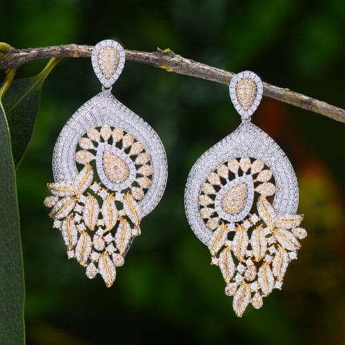 Luxury African Party Dangle Earring For Women Wedding Whale Tail Cubic Zirconia Crystal DUBAI Bridal Earring Jewelry 2020