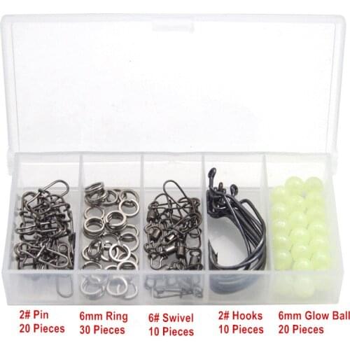 Fishing Tackle Accessories Swivel Snaps Rotation Rings Connector Worm Hooks Glow Bead 90 Pieces Set Fishing Lure Texas Rig