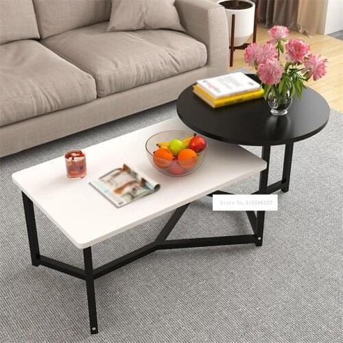 Modern Simple Steel Frame Combination Tea Table 2 In 1 Living Room Side Table Double Color Manmade Board Round Coffee Table