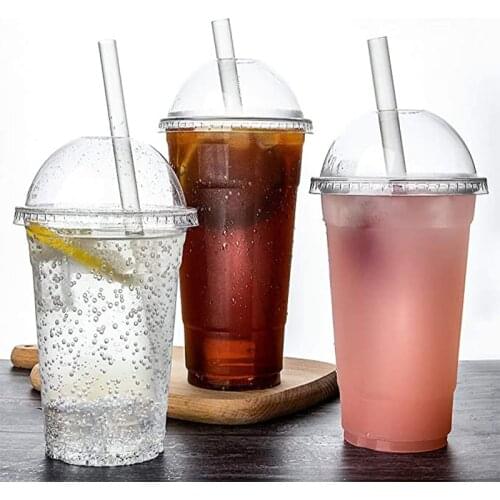 Milk Tumbler With Dome Lids Double Wall Plastic Drink Cups With Straw Reusable Clear Water Bottle Transparent Fruit Cup