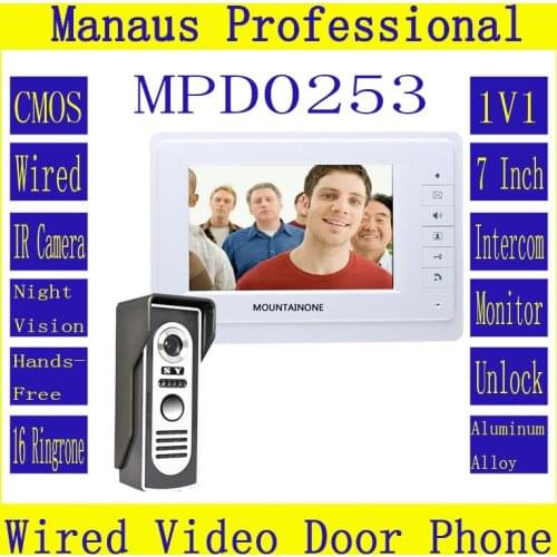 Smart Home 7" TFT Color Video door phone Doorbell & IR Night Vision Camera doorphone monitor Speakerphone intercom System D253a