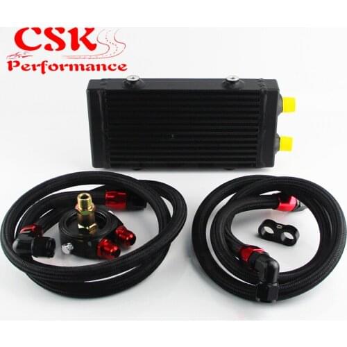9.5"x5.5"x1.58" core Universal Small Dual Pass Bar & Plate Oil Cooler + Flat Filter Adapter Hose Kit