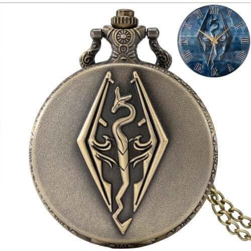 Vintage Bronze Dragon Totem Quartz Pocket Watch Design Dragon Roman Digital Dial Analog Necklace FOB Chain Antique Collection