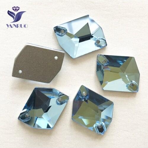YANRUO 3265 All Sizes Aquamarine Cosmic Glass Stones Crystal Flat Back Sew On Loose Rhinestone Strass For Dress