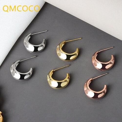 QMCOCO 925 Silver Irregular Rond Shape Three Colors Stud Earrings Women Simple&versatile Style Fine Woman Jewelry