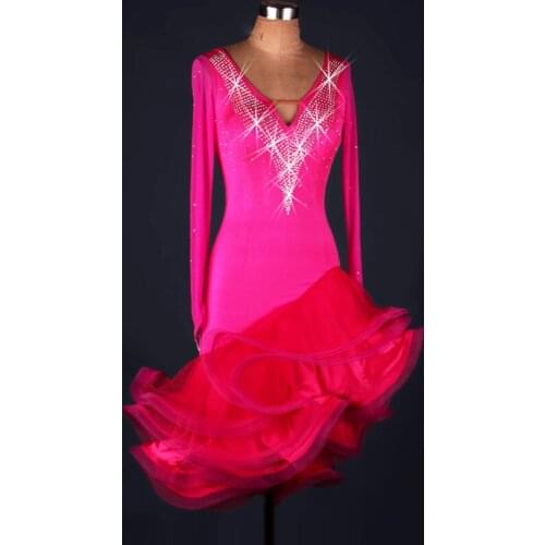 2017 New style Latin dance costume diamond long sleeves spandex latin dance dress for women latin dance competition dresses S-XX