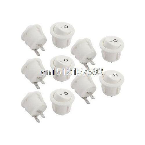10 Pcs White Round AC 250V 6A 2 Pin SPST ON OFF Rocker Switch