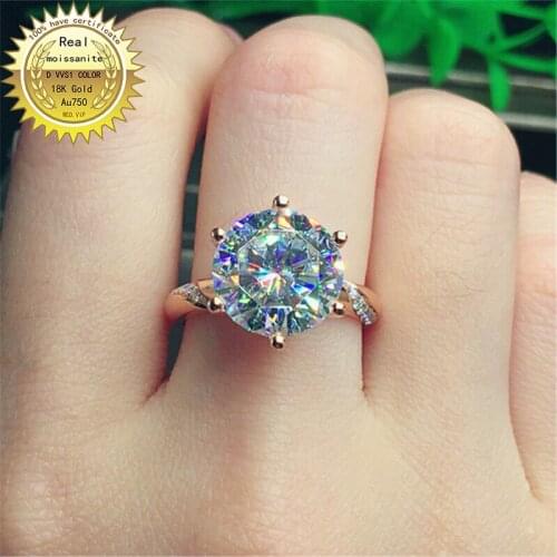 100%18K goldr ring 3ct D VVS moissanite ring Engagement&Wedding Jewellery with certificate 0022