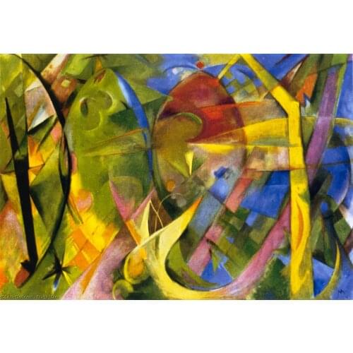 100% handmade Oil Painting reproduction on linen canvas,cheerful forms 1914 by Franz Marc,Free Shipping ,Museum Quality