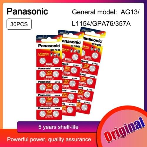 30pcs PANASONIC A76 100% Original 1.5V 0%Hg Button Cell Battery LR44 A76 AG13 SR1154 357 LR 44 For calculator Toy Cell batteries