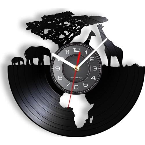 African Animals Laser Cut Handicraft Art Wall Clock Savannah Wildlife Shadow Art Silent Wall Watch Elephant Giraffe Home Decor