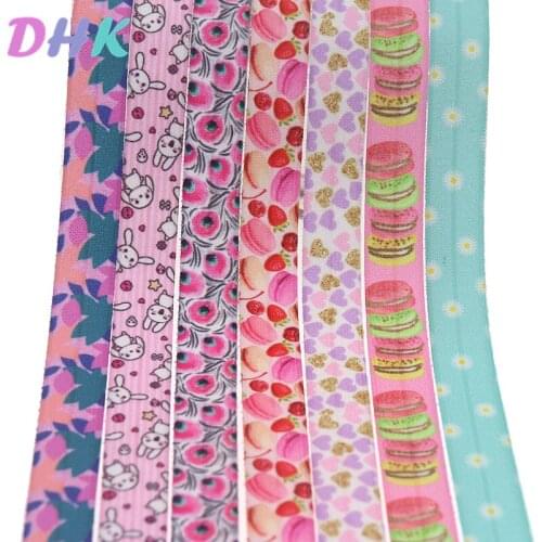 DHK 5/8'' 5yards fruits cupcake feather love printed Fold Elastic FOE stretch ribbon hairbow headwear headband DIY OEM E1725