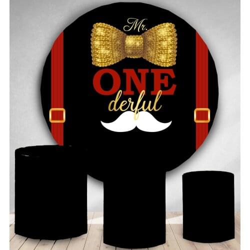 Round Panel circle background black Mr Onederful Backdrop Boys First Birthday party decor Gold tie candy dessert table banner