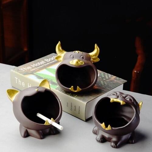 Small animal purple sand ashtray home living room coffee table vertical ashtray gift boyfriend heat-resistant ashtray ornaments
