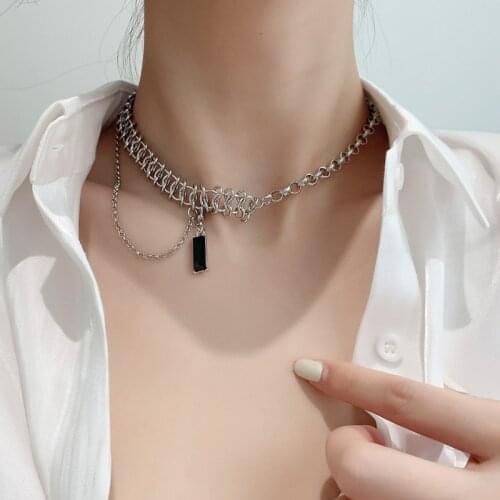 VSnow Fashion Asymmetric Metal Detachable Twist Pendant Necklace Chunky Chain Square Geometric Necklace Jewelry for Women Girls