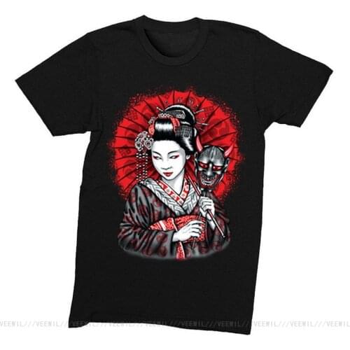 Mens Geisha Oni Mask Yokai Ogre Kuruoshiki Asian Art Culture Crewneck T Shirt Men Unisex New Fashion Tshirt Large Size