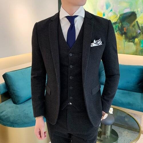 YIWUMENSA Handsome Black Plaid Tailor-Made Men Suits Formal Business Slim Fit Prom Daily Smoking Tuxedos Gentlemen Ropa Hombre