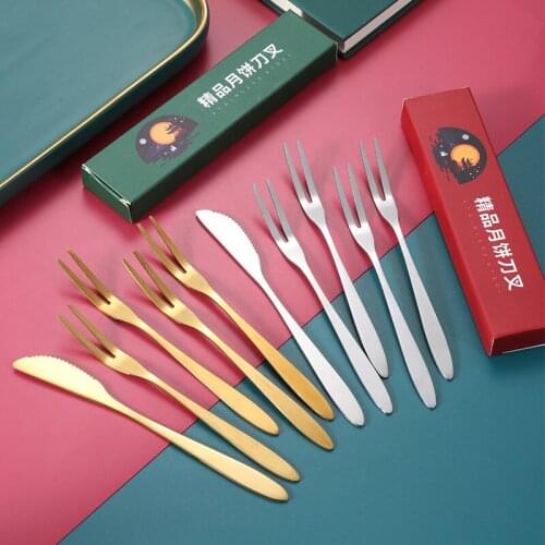 Thicken Mooncake Cutlery Set Stainless Steel Knife+Forks Set With Case Portable Gold Tableware