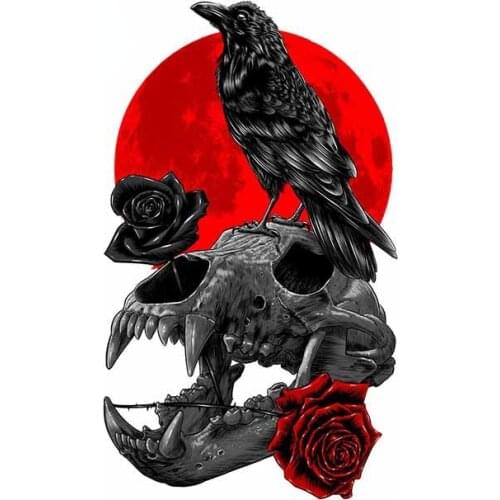 13cm x 8.1cm for Raven Skull Bear Moon Car Stickers Laptop Anime Helmet RV VAN Trunk Waterproof Decal Decoration