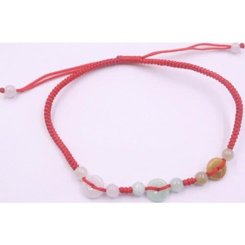 Real Natural Jade Jadeite Anklet Fine Small Round Charms Beads For Women And Men Baby Weave Lucky Anklet 9''L