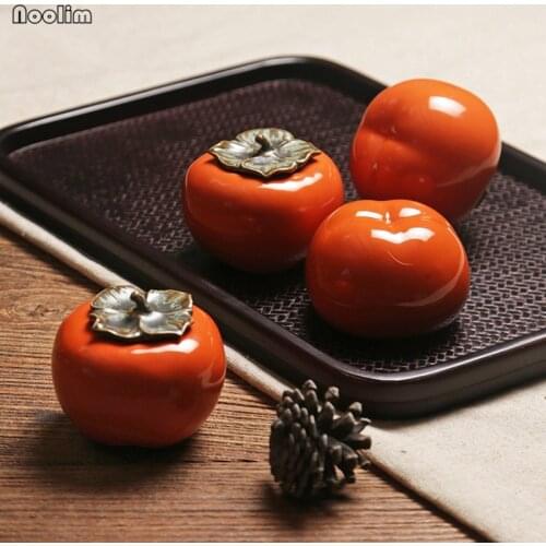 NOOLIM Ceramic Persimmon Tea Caddy Travel Portable Small Tea Warehouse Mini Portable Pu'er Tea Box Sealed Storage Tank