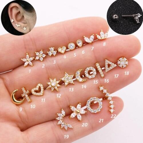 New 1 Piece Surgical steel & Copper Cz Crown Long Bar EAR Helix Piercing Tragus Stud Conch Earring Piercing