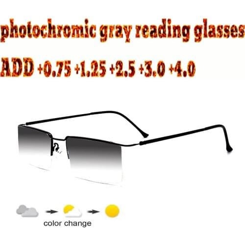 Business Mens Full Frame Photochromic Reading Glasses Comfortable TR90 +1.0 +1.5 +1.75 +2.0 +2.5 +3 +3.5 +4
