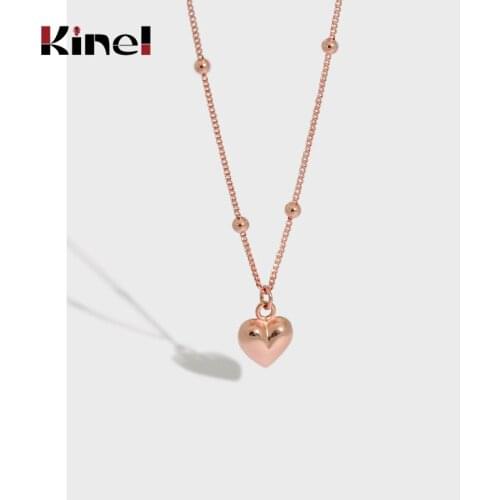 Kinel 925 Sterling Silver Heart Pendant Necklace Rose Gold Round Bead Chain Korea Style Necklaces For Women Jewelry Gifts